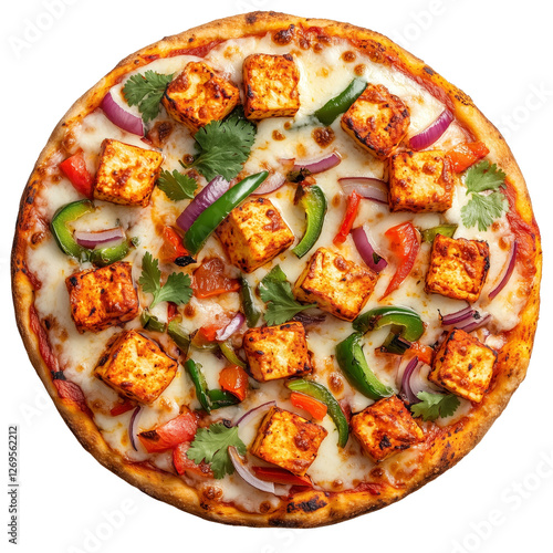 Paneer Pizza: A delectable panneer pizza featuring a generous topping of paneer cheese, fresh vegetables, and melted mozzarella, inviting you to a taste of culinary delight.