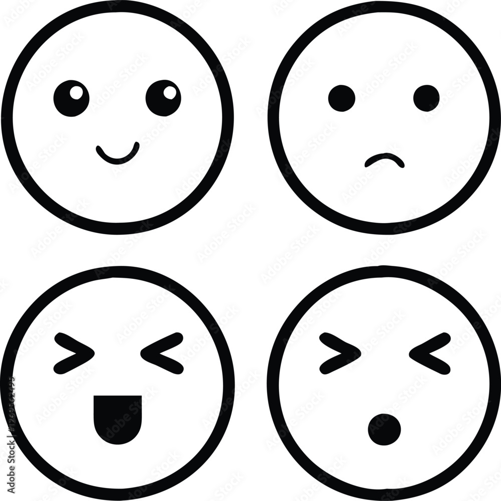 Fototapeta premium Emoji bundle silhouette of vector set of funny cartoon faces set of emoji smileys set of smiley faces and vector illustration of a set of funny monsters set of funny faces
