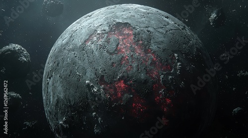 Dark Planet with Storm Clouds and Shadowy Surface in Outer Space