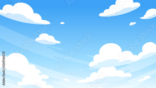 かわいいシンプルな雲が浮かぶ空の背景イラスト_16:9