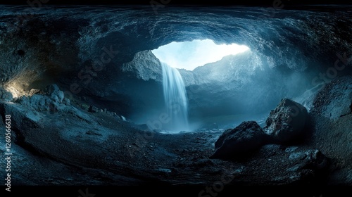 Cave waterfall sunlight nature landscape photography background
