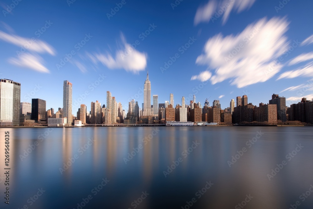 Obraz premium Scenic Skyline: A cityscape vista features towering buildings against a dynamic cloudscape