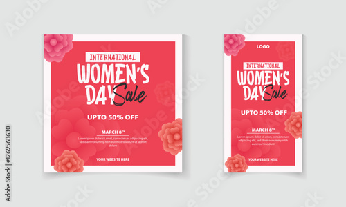 International Women's Day Promotion banner template with flowers for social media posts and story