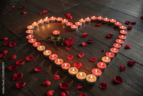 Romantic Candles and Rose Petals in a Heart Shape