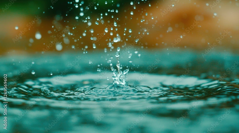 World Water Day concept. Captivating Raindrops Splashing on a Pristine Puddle World Water Day concept. Captivating Raindrops Splashing on a Pristine Puddle
