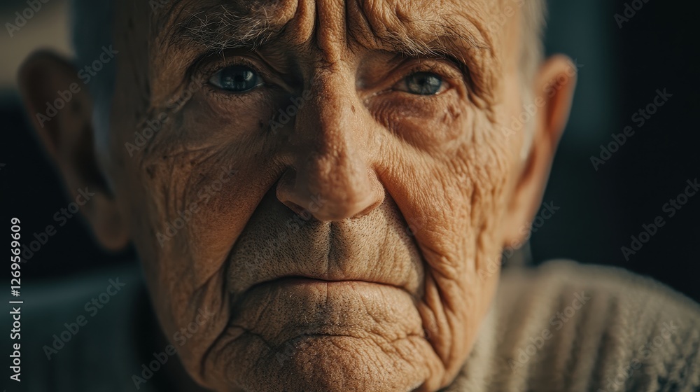 Close-Up of an Elderly Man with Deep Wrinkles and Intense Expression Close-Up of an Elderly Man with Deep Wrinkles and Intense Expression