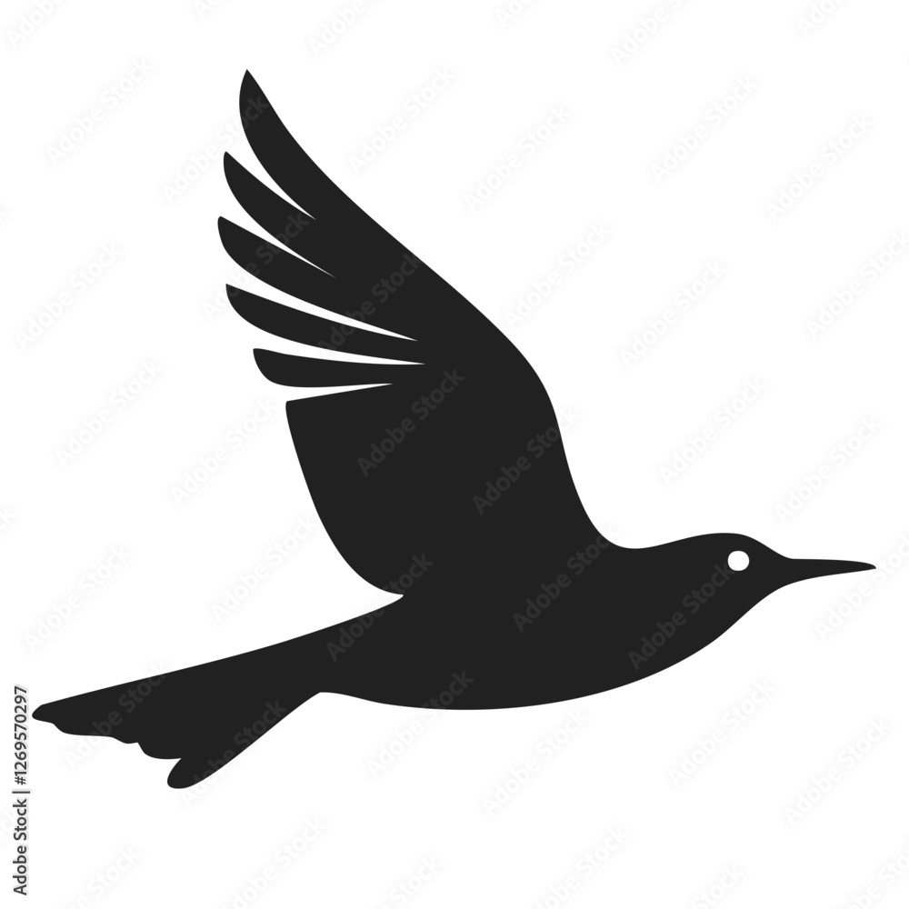 Fototapeta premium Black bird, flying bird, bird silhouette, animal icon, wildlife graphic