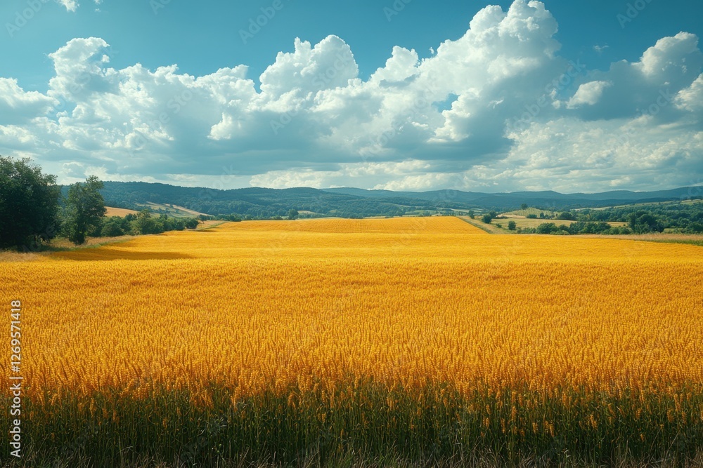 Fototapeta premium View of soybean farm agricultural field against sky. Concept of farming, agriculture, harvest