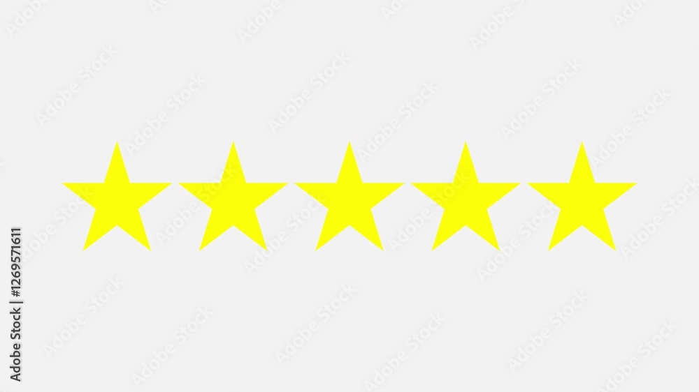 Five-star rating animation on white background. Customer review product Five-star rating animation on white background. Customer review product