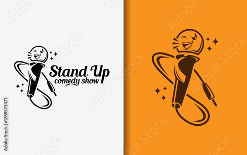 Stand Up Comedy Logo Design with Funny Microphone and Cable Character Design.