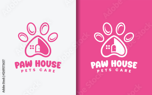 A minimalist emblem featuring an animal paw integrated with home design,symbolizing pet-friendly and care.