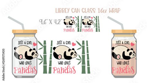 Cute panda. Simple flat icon with the inscription Just a girl who loves pandas. Full wrap for libby class can with mock up