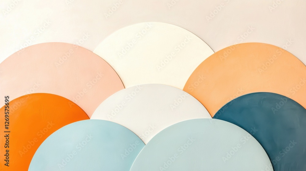 Fototapeta premium Colorful circular patterns on wall modern art installation indoor space minimalist design