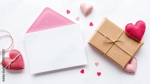 Wallpaper Mural Romantic Valentine's Day Flat Lay Blank Card, Gift, and Hearts Torontodigital.ca