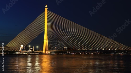 Night time lapse at twilight time in Rama8 bridge,Bangkok,Thailand
