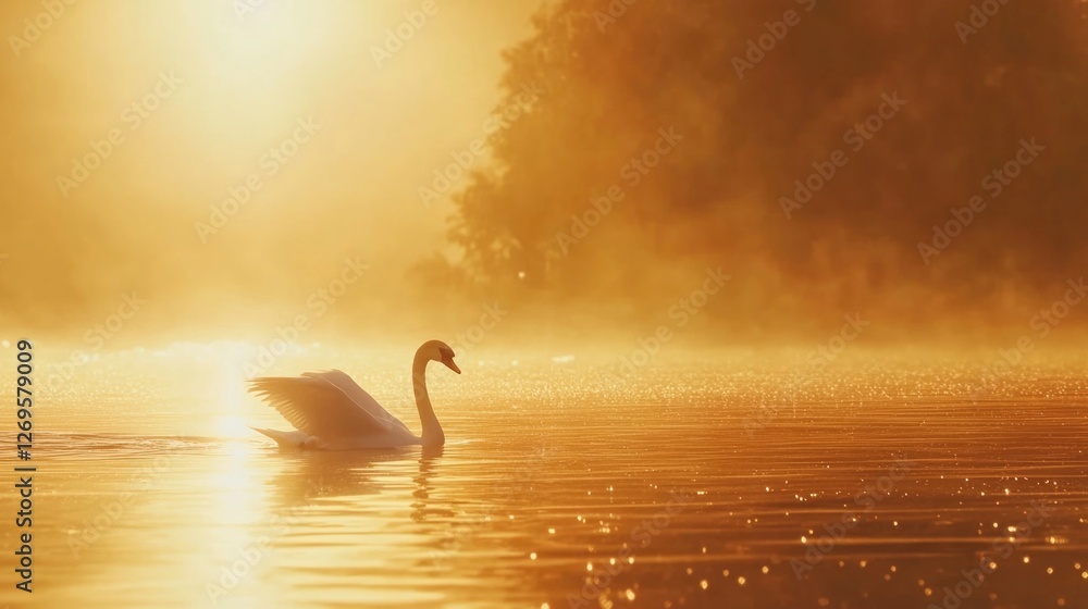 Fototapeta premium Swan in Lake Sunset