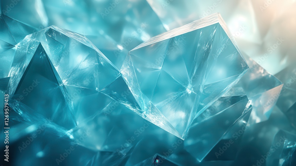 Obraz premium Abstract geometric background showcasing overlapping transparent shapes in gradient blue and teal resembling underwater crystals