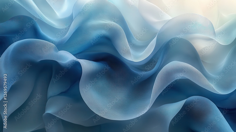 Fototapeta premium Abstract geometric background with translucent blue and teal ribbons cascading gently like flowing water