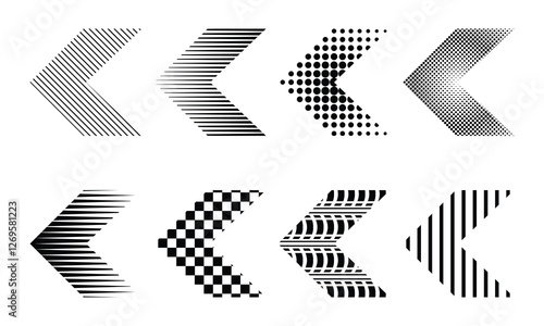 Collection of arrow signs in dot and line patterns