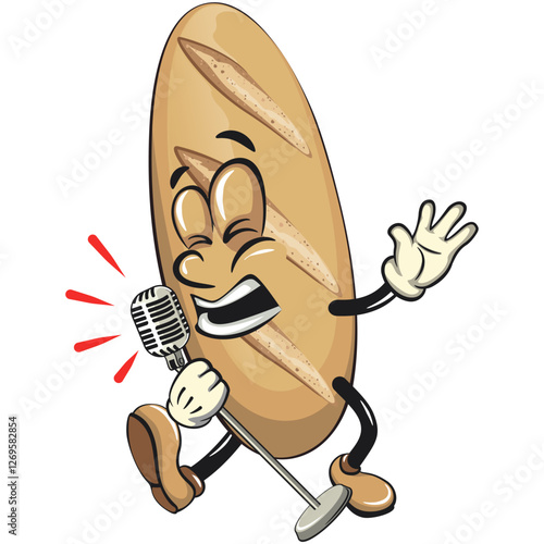 baguette bread cartoon isolated vektor illustration mascot character sing earnestly with maximum style, work of hand drawn