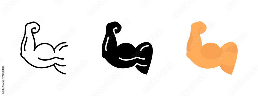 Obraz premium WebMuscle arm icon. Flexed bicep sign. Strength and power symbol. Gym and fitness workout pictogram. Bodybuilding and athletic training illustration