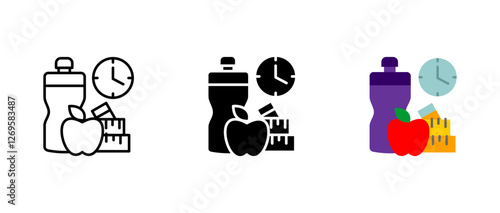 Nutrition icon. Healthy diet sign. Meal planning and hydration symbol. Weight management and balanced lifestyle pictogram. Fitness and wellness illustration.