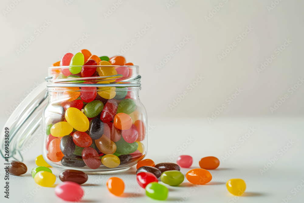 Jar full of colorful jelly beans. Jar full of colorful jelly beans.