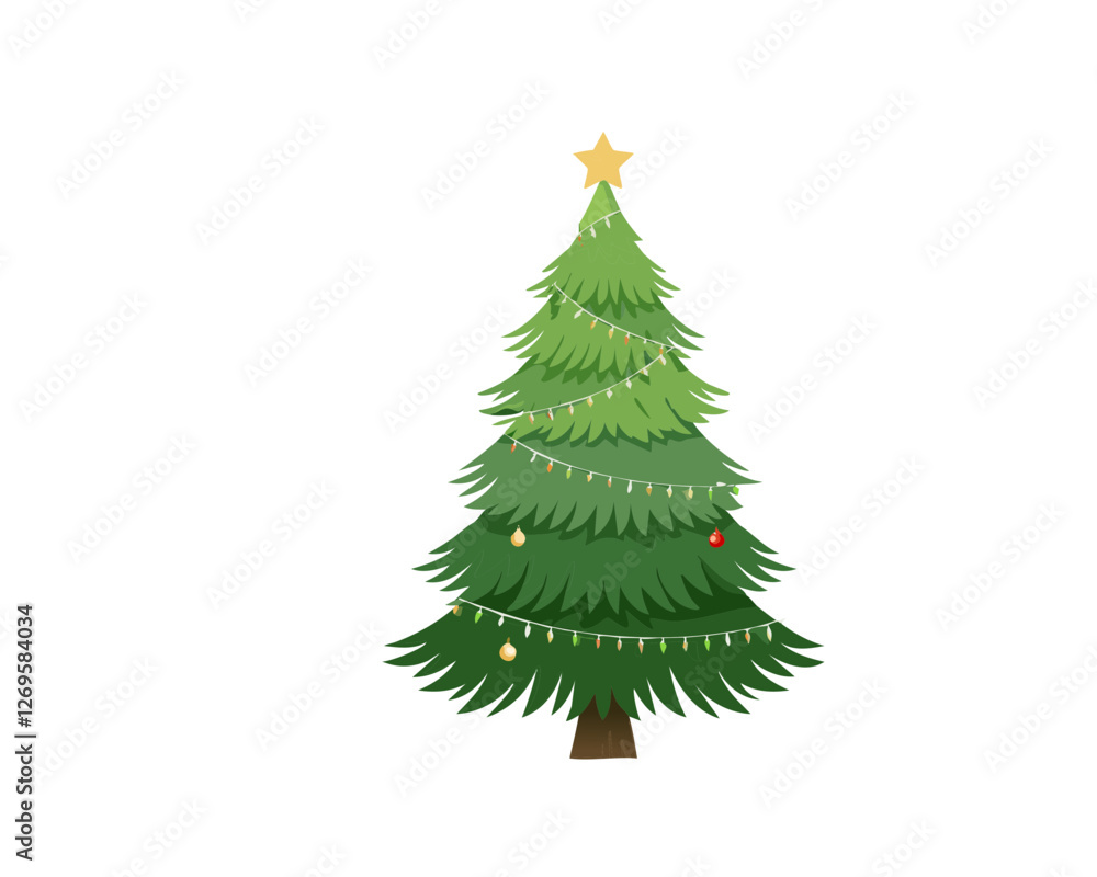 Festive Green Christmas Tree with Garland Festive Green Christmas Tree with Garland