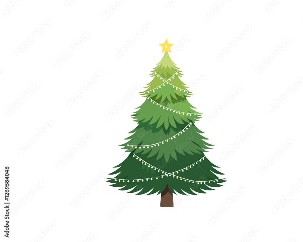 Festive Green Christmas Tree with Garland Festive Green Christmas Tree with Garland