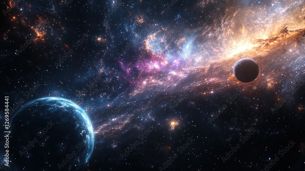 Obraz premium Vast Cosmic Landscape with Colorful Nebula and Planets in Space