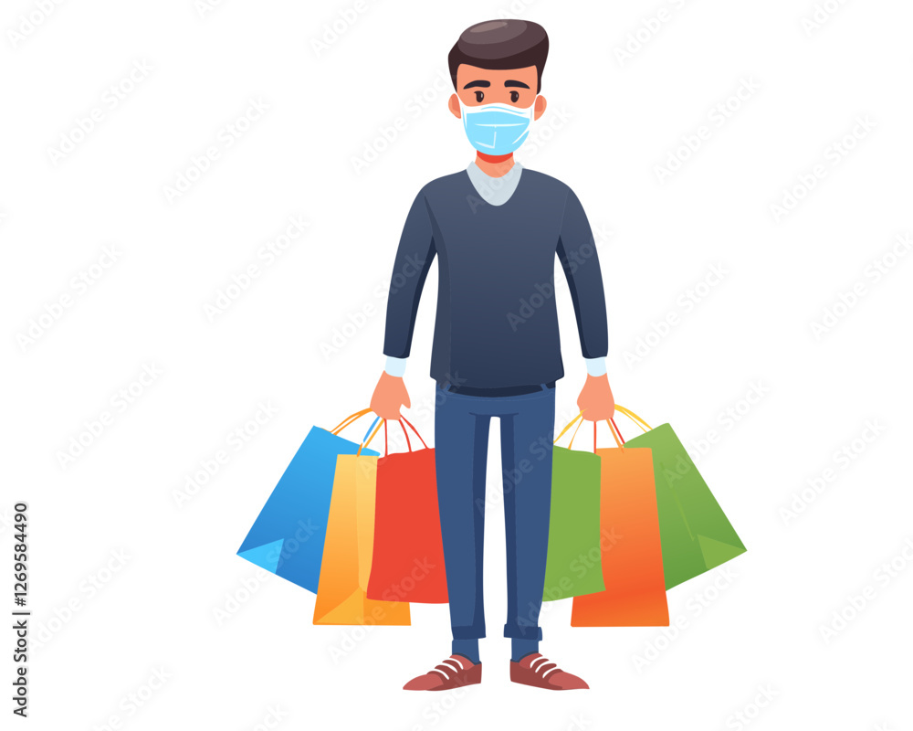 Masked Shopper Carrying Bags and Gifts Masked Shopper Carrying Bags and Gifts