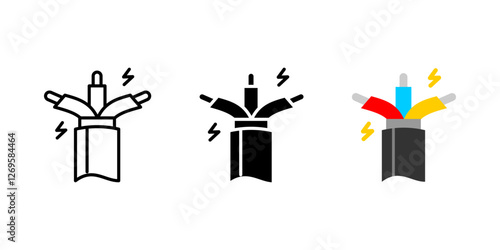 Electric cable icon. Power wiring sign. Electrical conductor symbol. High-voltage wire pictogram. Energy transmission and infrastructure illustration.