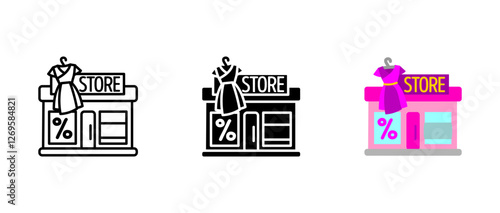 Clothing store icon. Fashion boutique sign. Retail shop with dress symbol. Apparel and fashion outlet pictogram. Shopping and style illustration.