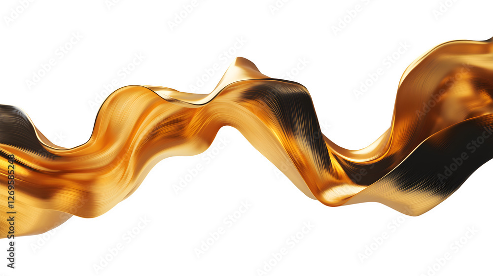 Obraz premium Luxurious Golden Fluid Wave – 3D Abstract Metallic Motion Design Isolated on Transparent Background, Cutout.