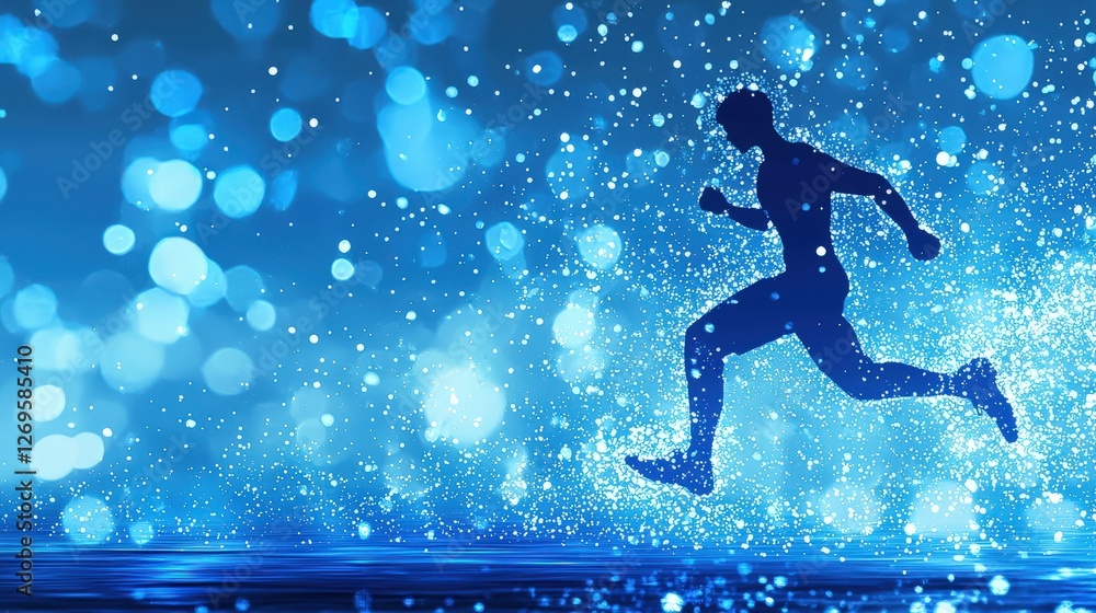 Fototapeta premium Turquoise Particles and Glowing Visualization in 3D Motion Dynamics