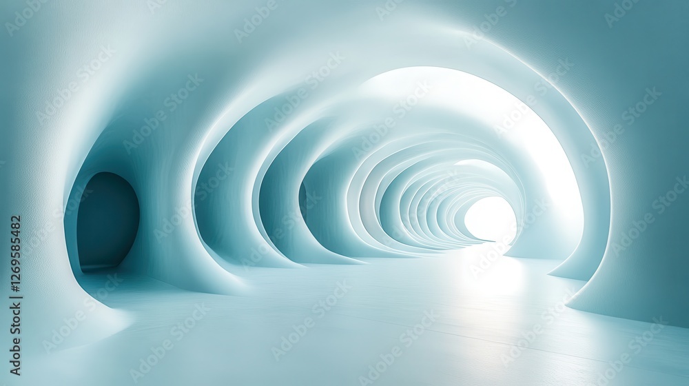 Fototapeta premium Soft cascading arches in gradient turquoise and silver create a fluid abstract environment
