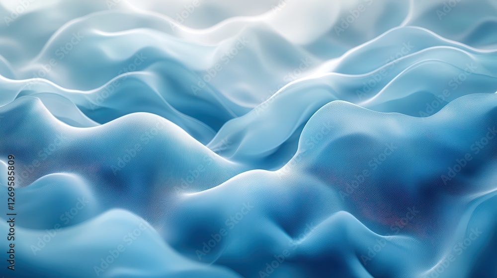 Obraz premium Soft geometric shapes create a dreamlike representation resembling a waterfall in blue and turquoise hues