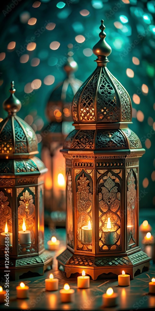 ramadan kareem New Background Ornate Arabic lanterns glowing candles, Ramadan decorations, golden domes, Islamic patterns, soft bokeh background ramadan kareem New Background Ornate Arabic lanterns glowing candles, Ramadan decorations, golden domes, Islamic patterns, soft bokeh background