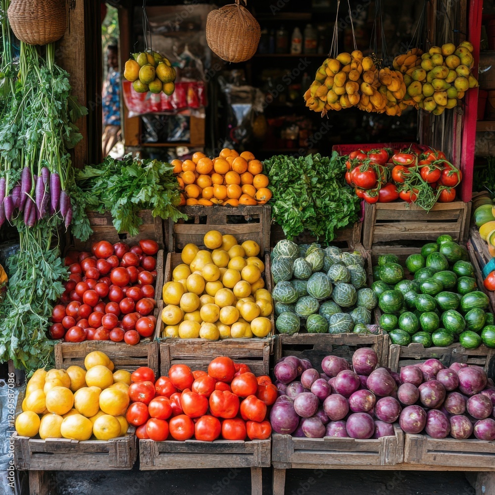 Explore a vibrant market stall with a cheerful local vendor, showcasing a colorful selection of fresh organic produce Discover the beauty of nature's bounty with an abundance of vegetables, fruits Explore a vibrant market stall with a cheerful local vendor, showcasing a colorful selection of fresh organic produce Discover the beauty of nature's bounty with an abundance of vegetables, fruits