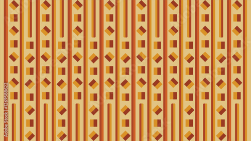 A symmetrical two-color line pattern and a geometric pattern in mustard yellow and burnt orange. Ideal for wallpaper, decorations, base patterns, backdrop, and various media applications.