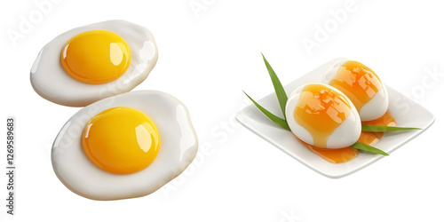 Wallpaper Mural Freshly Cooked Eggs on Plate with Green Onions and Sauces for Breakfast or Culinary Use Torontodigital.ca