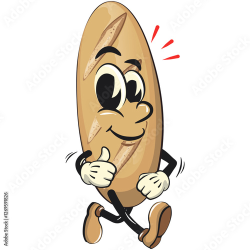 baguette bread cartoon isolated vektor illustration mascot character walking with thumbs up, work of hand drawn