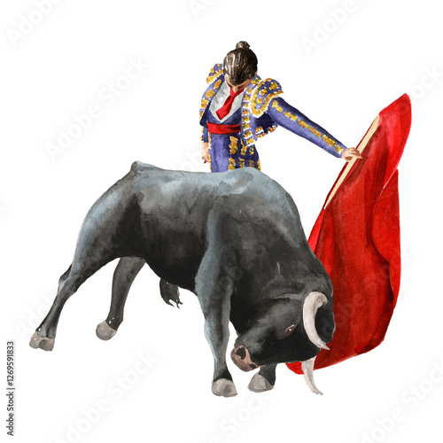 Tableau sur toile Bullfighting, typical Spanish tradition, bullfighter, bullfighter or matador fights a bull