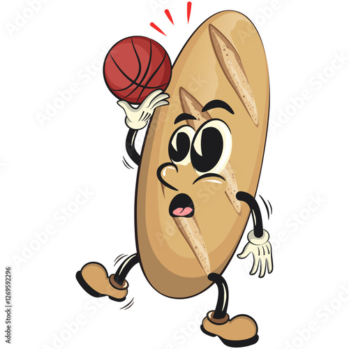 baguette bread cartoon isolated vektor illustration mascot character playing basketbal, work of hand drawn