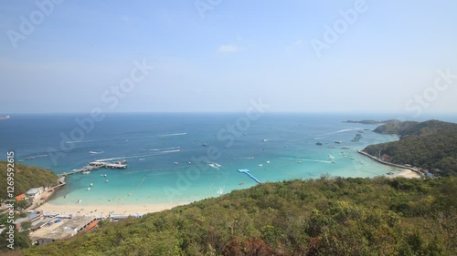Time lapse of white sand beach and beautiful sea ,Top view from view point.