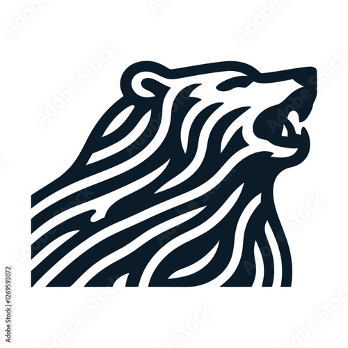 snarling bear silhouette vector line art logo design
