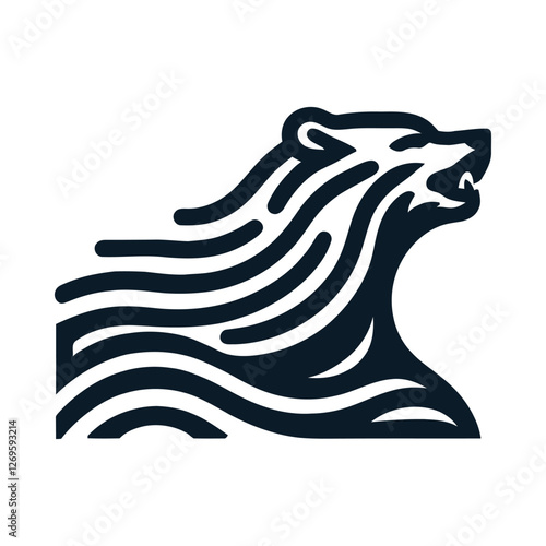 snarling bear silhouette vector line art logo design