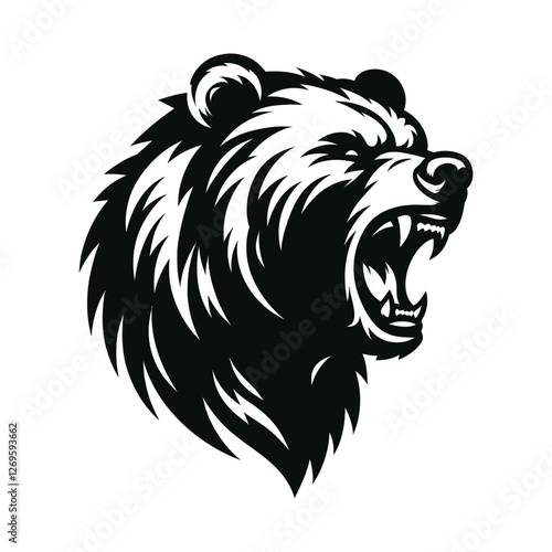 snarling bear silhouette vector line art logo design