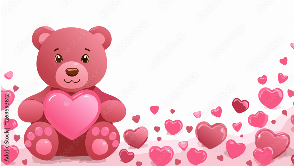 Obraz premium ハートを持ったかわいいクマ、コピースペース、イラスト