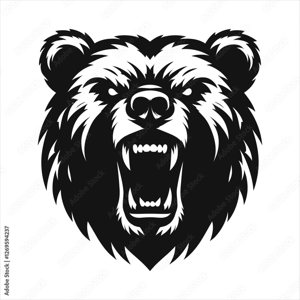 Fototapeta premium snarling bear silhouette vector line art logo design